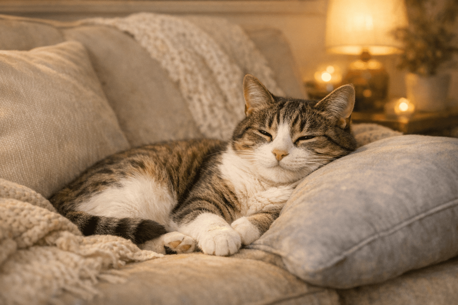 Female cat resting calmly after spaying surgery