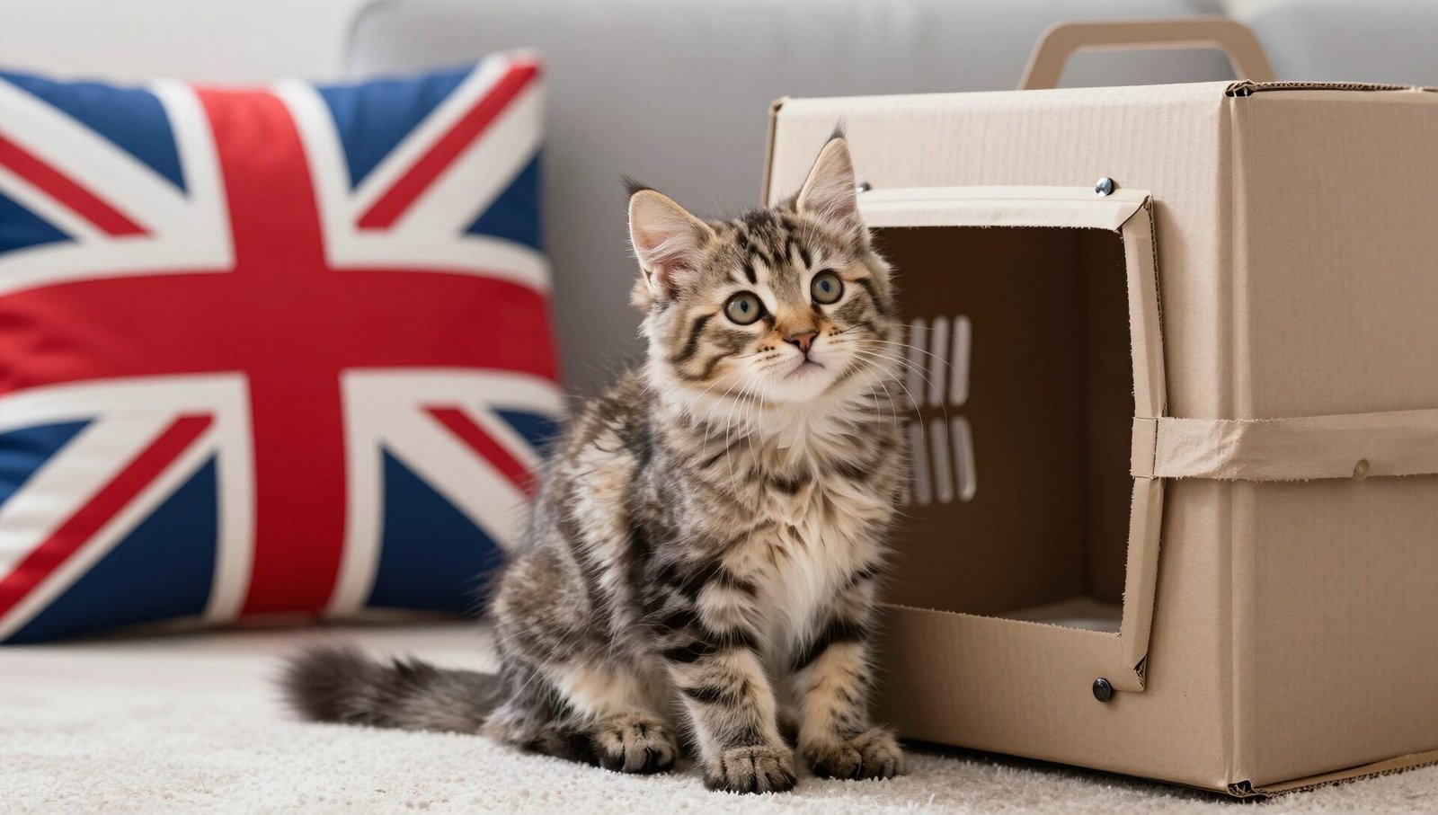 Adorable tabby kitten in a UK home after being bought from a breeder