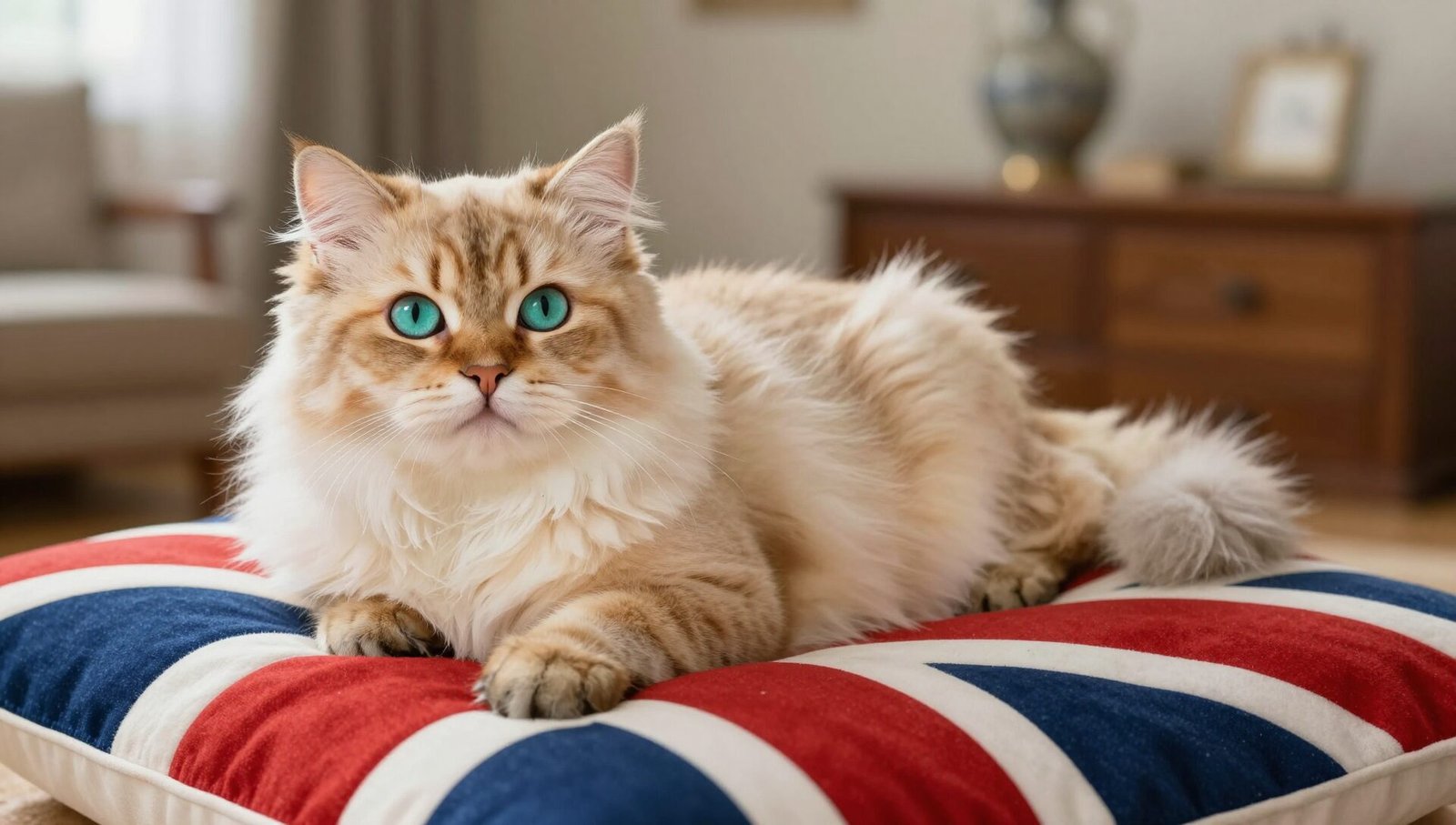 A beautiful cinnamon ragdoll cat relaxing in a UK home.