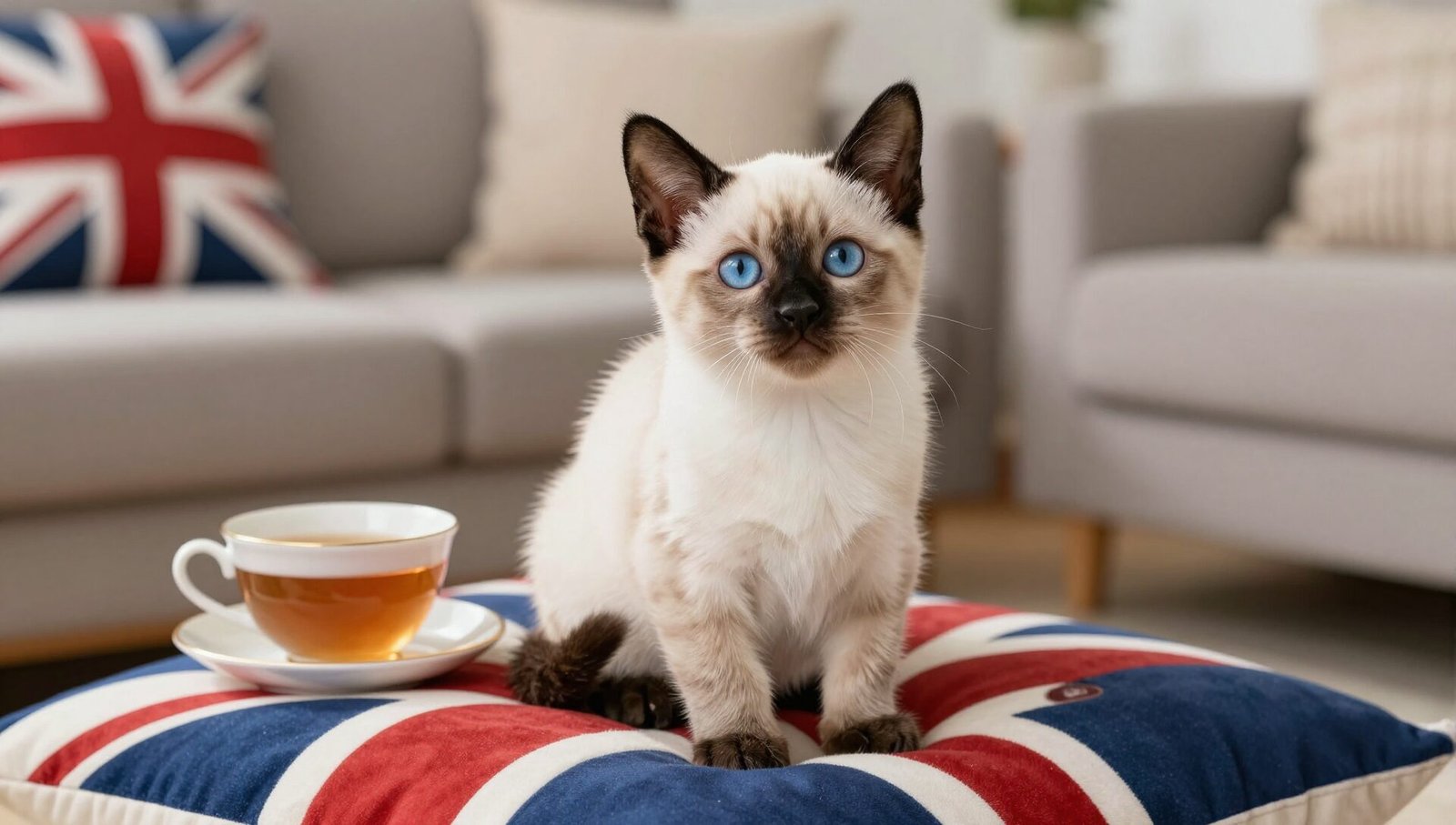 A Snowshoe Siamese kitten available for sale in a UK home setting.