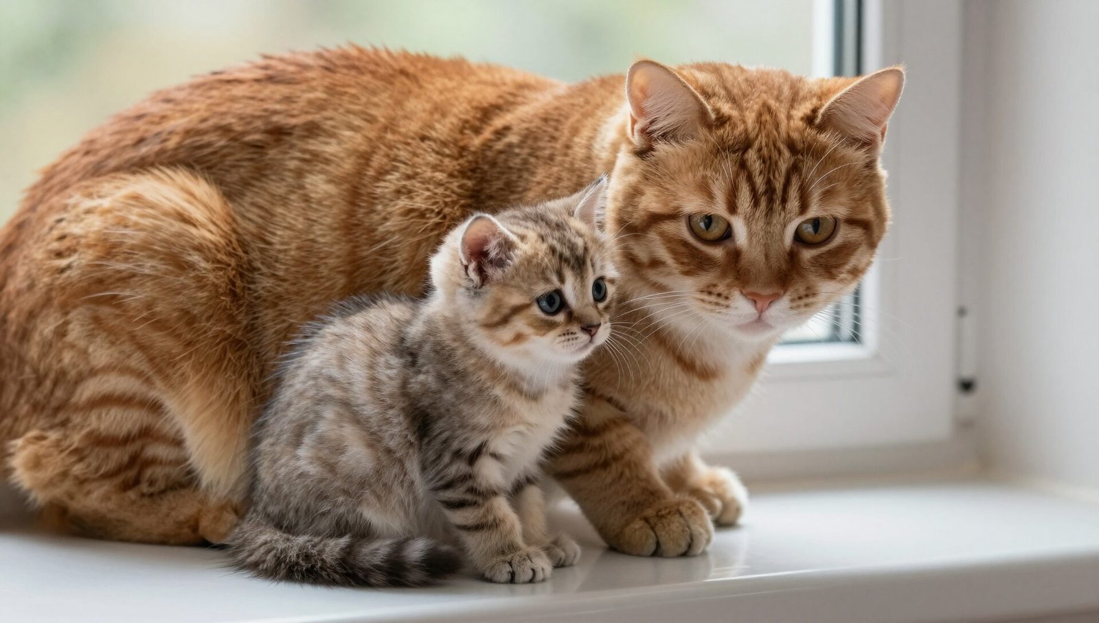 A small kitten next to a larger cat, illustrating why is my cat so small