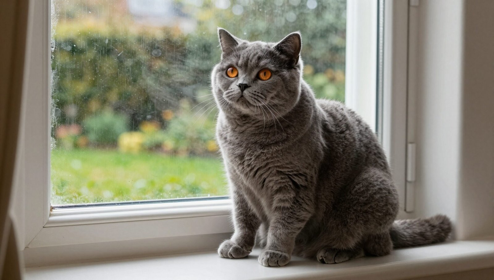 A British Shorthair cat sitting on a windowsill, highlighting why You SHOULD NOT Get A British Shorthair Cat without understanding their needs.